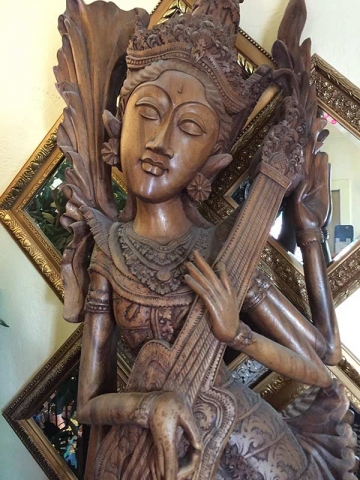 Wooden carved goddess in reception area